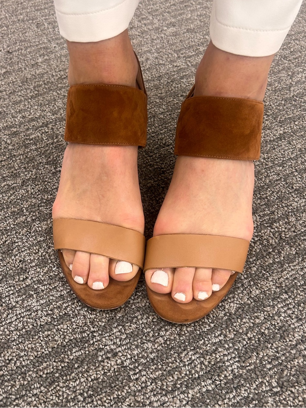 Aquatalia Nala Tan Suede and Leather Block Heel Sandals - Picture 10 of 11